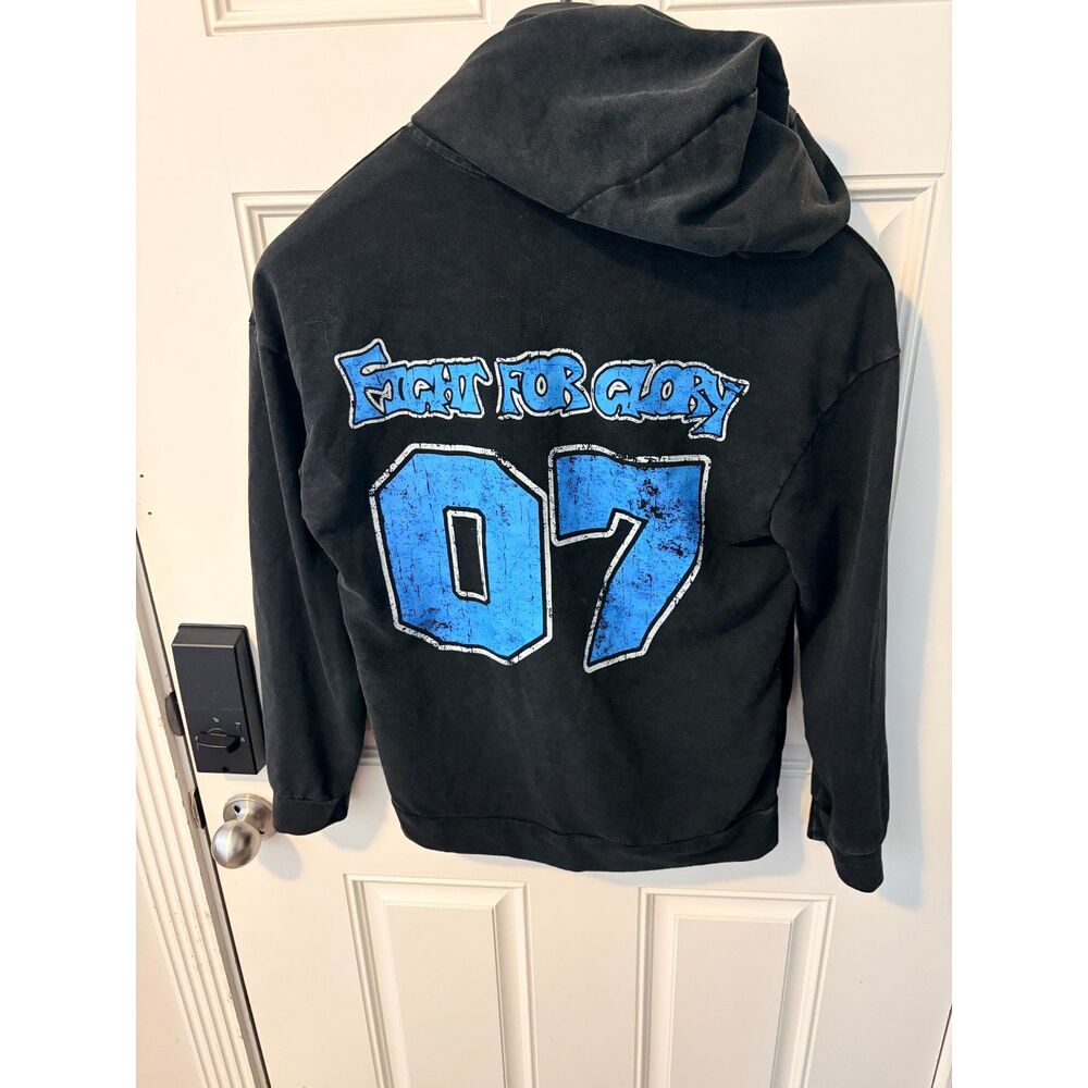Vintage Y2K Washed Black Sport Racing Zip Up Hoodie Size Small
